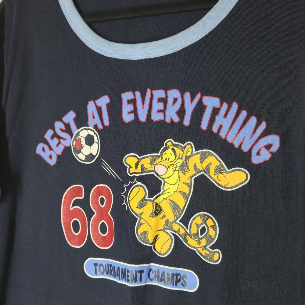 Rare Vtg Disney Main Street Tigger Best At Everything Ringer Shirt 3XL Soccer - Picture 2 of 6